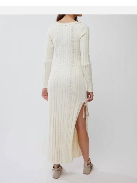 Free People Cream Ribbed Knit Long Sleeve Maxi Dress - Picture 2 of 7